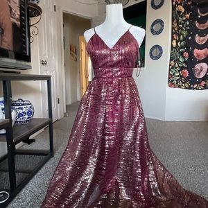 Maroon Glitter Gold Dress